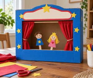 how to build a puppet theater from a cardboard box
