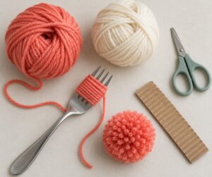 how to make pom poms with a fork