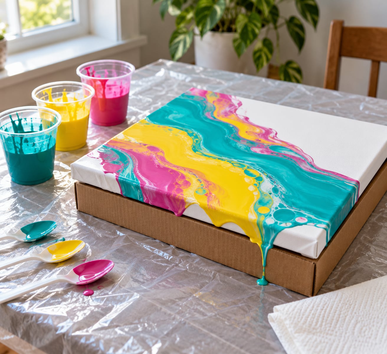 how to make pour paintings with kids