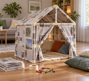 how to build a newspaper fort with kids
