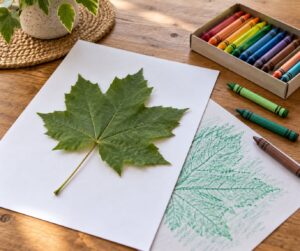 how to make leaf rubbings with crayons