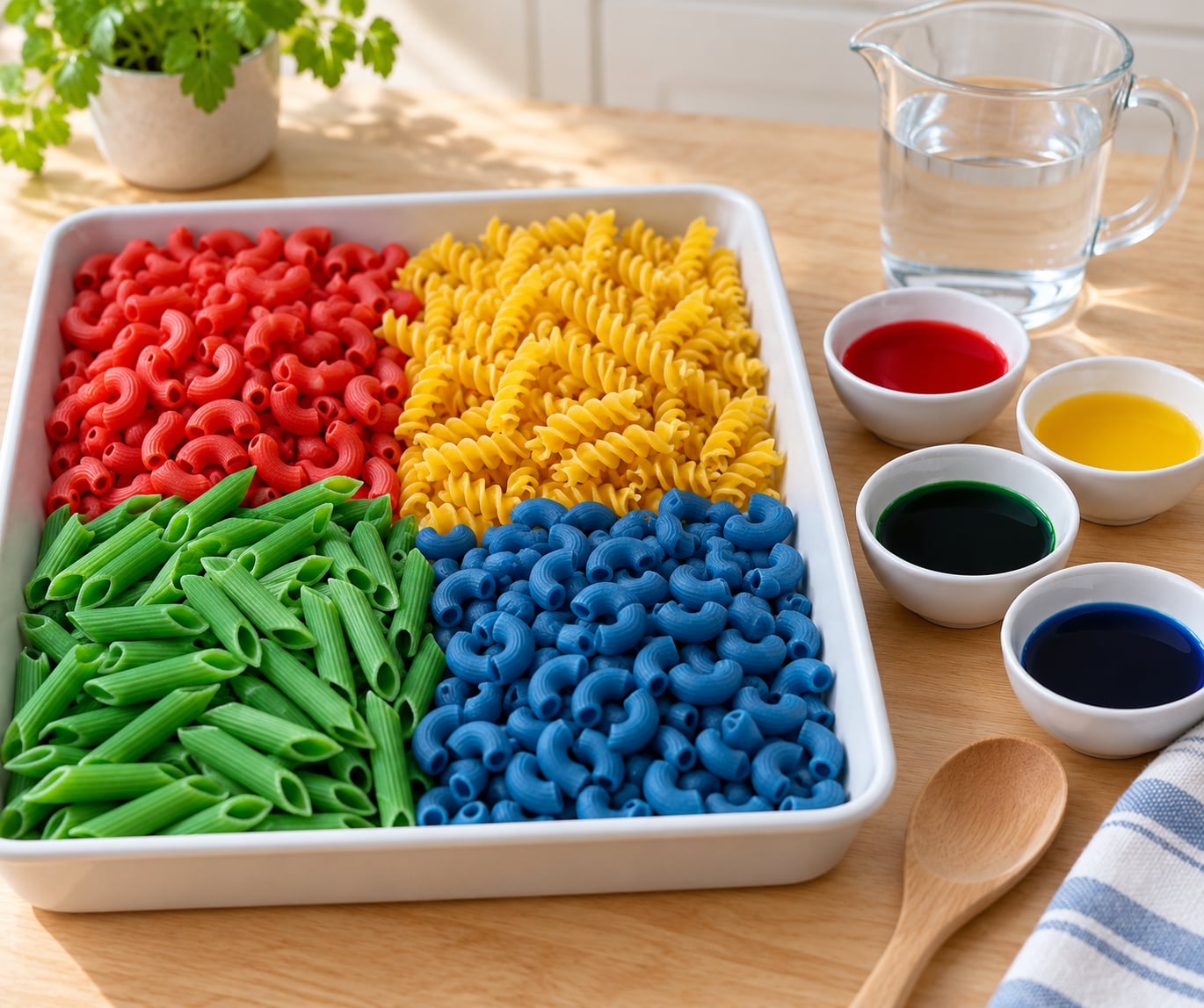 how to color pasta for sensory play