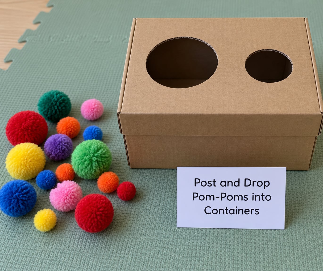 Post and Drop Pom-Poms into Containers