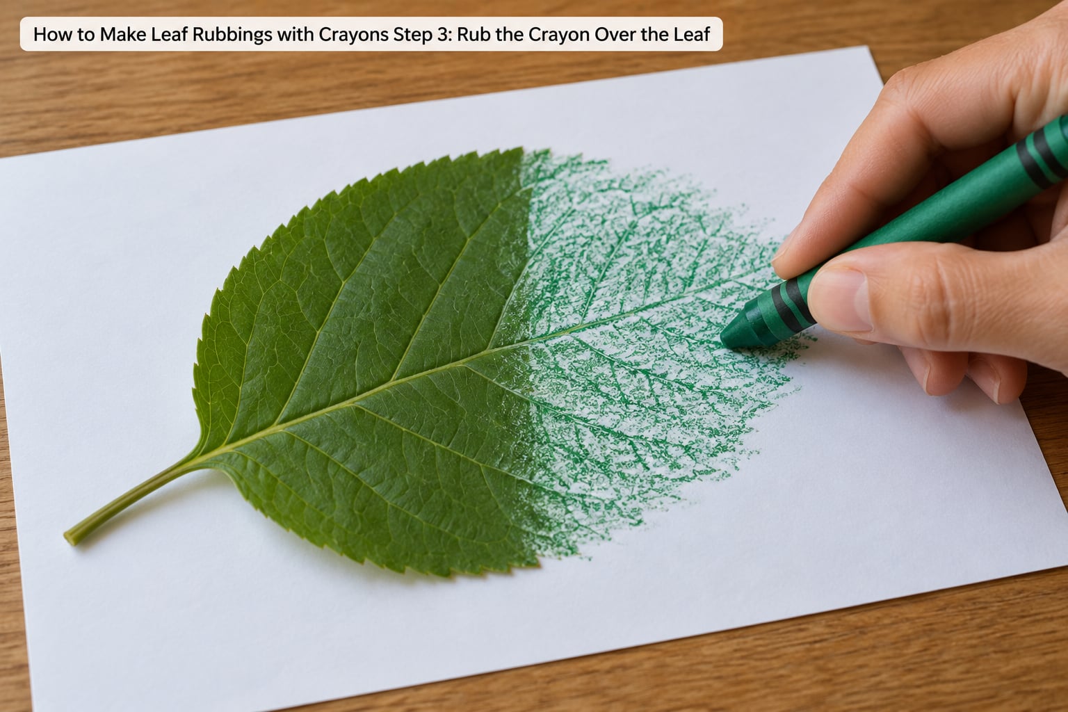 How to Make Leaf Rubbings with Crayons Step 3: Rub the Crayon Over the Leaf