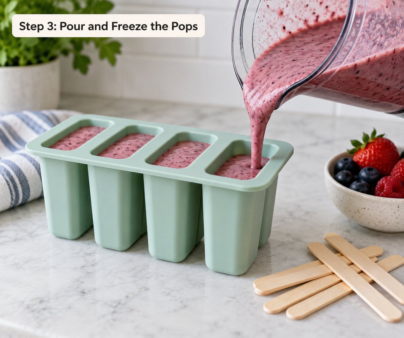 Step 3: Pour and Freeze the Pops