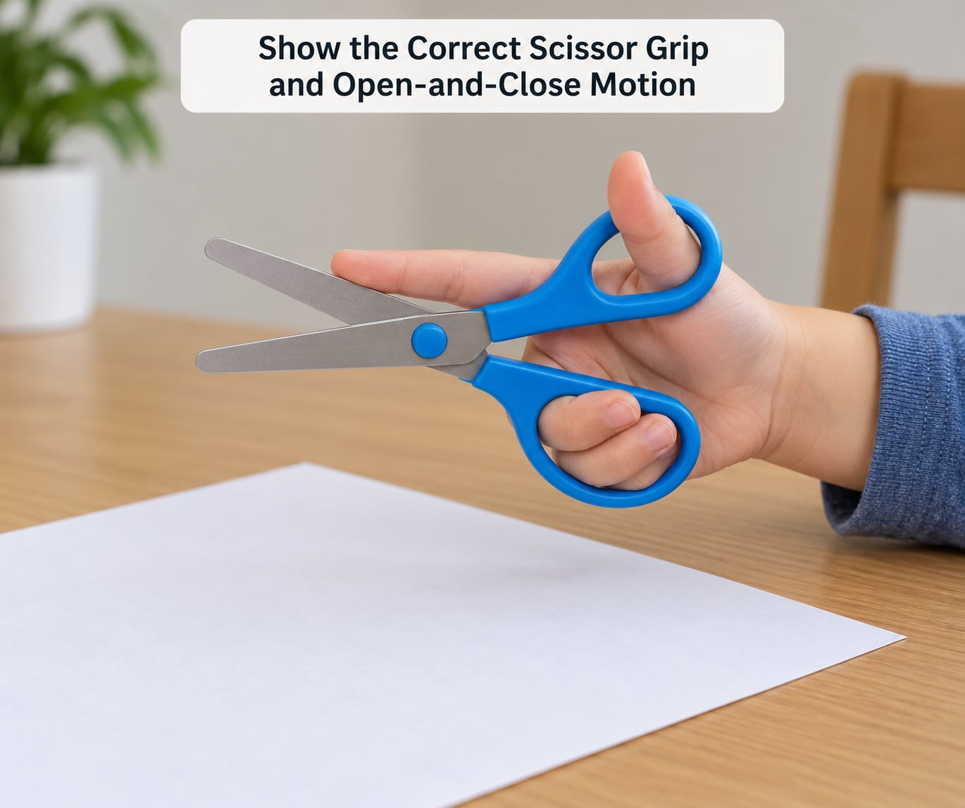 Show the Correct Scissor Grip and Open-and-Close Motion